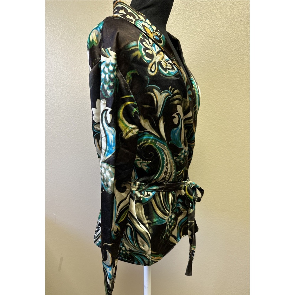 Etro Milano Wool Silk Belted Wrap Blouse EU 46 US L/XL Multi Color Classy - Picture 5 of 11
